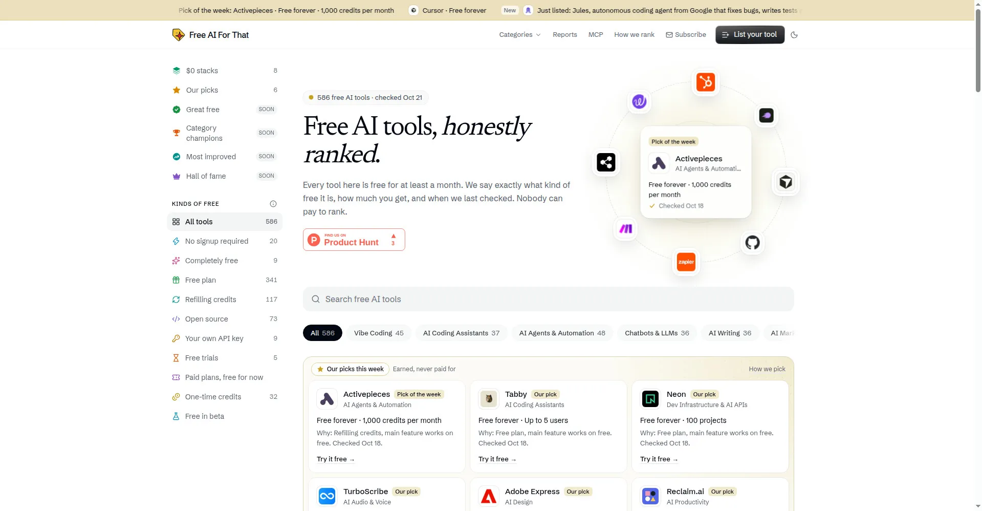 Homepage — ranked directory of free AI tools
