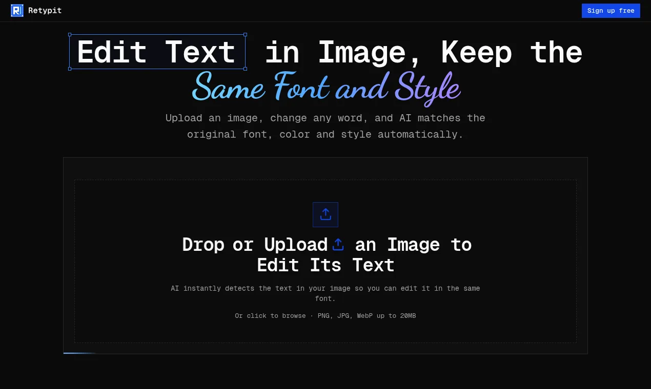 Retypit editing text in an image