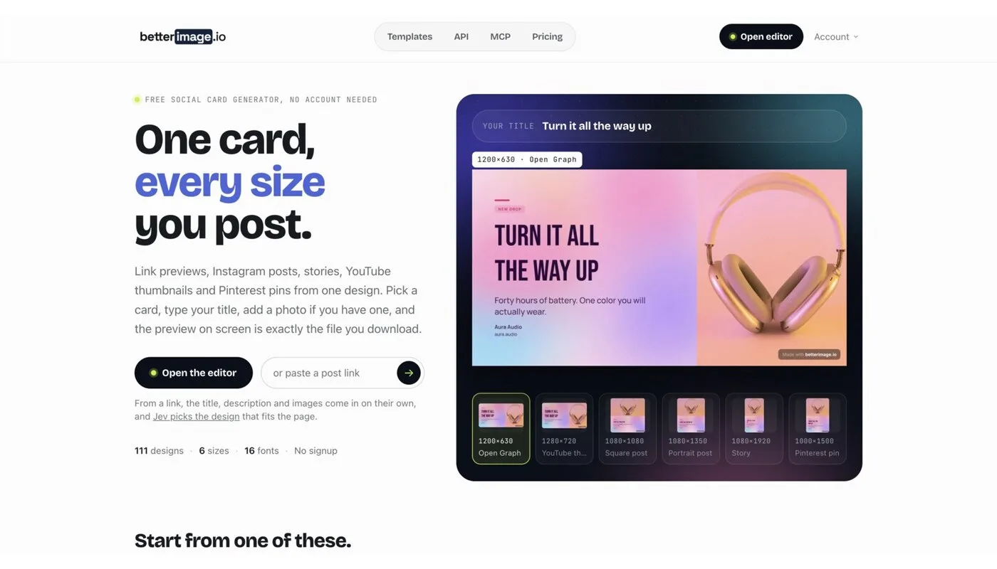 betterimage.io homepage: paste a link or open the editor