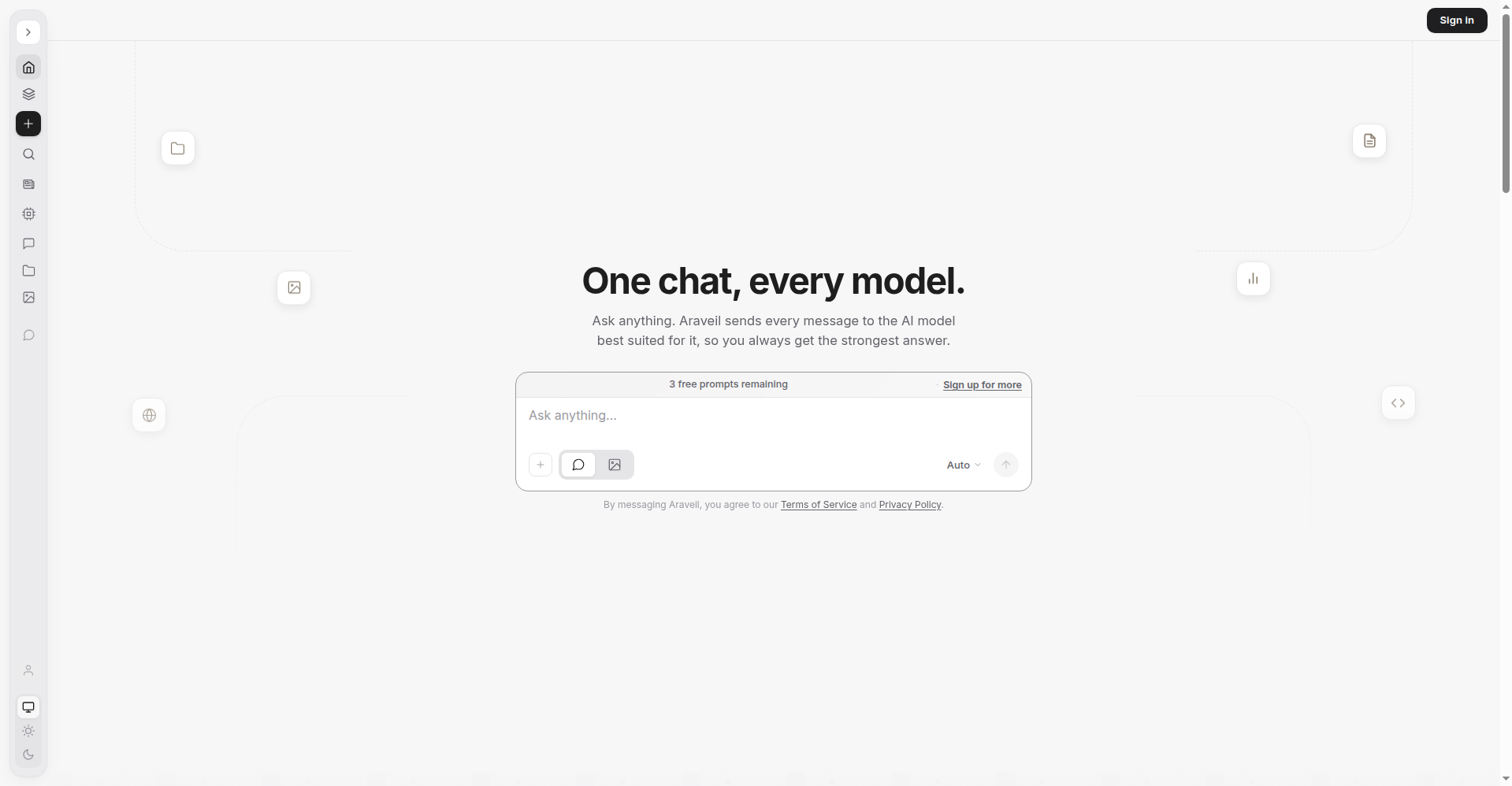 Araveil homepage — one chat, every model