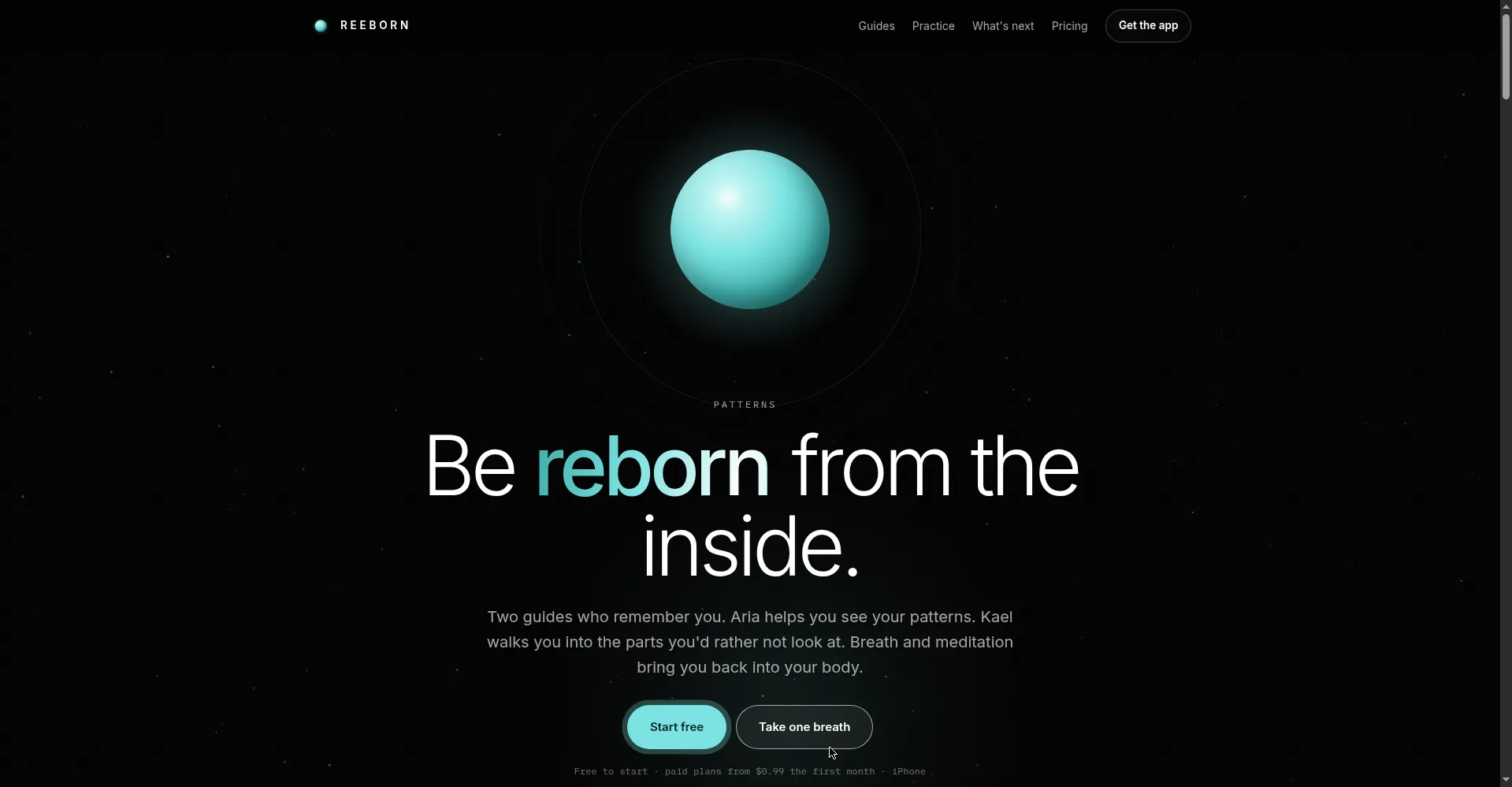 Homepage hero — Be reborn from the inside