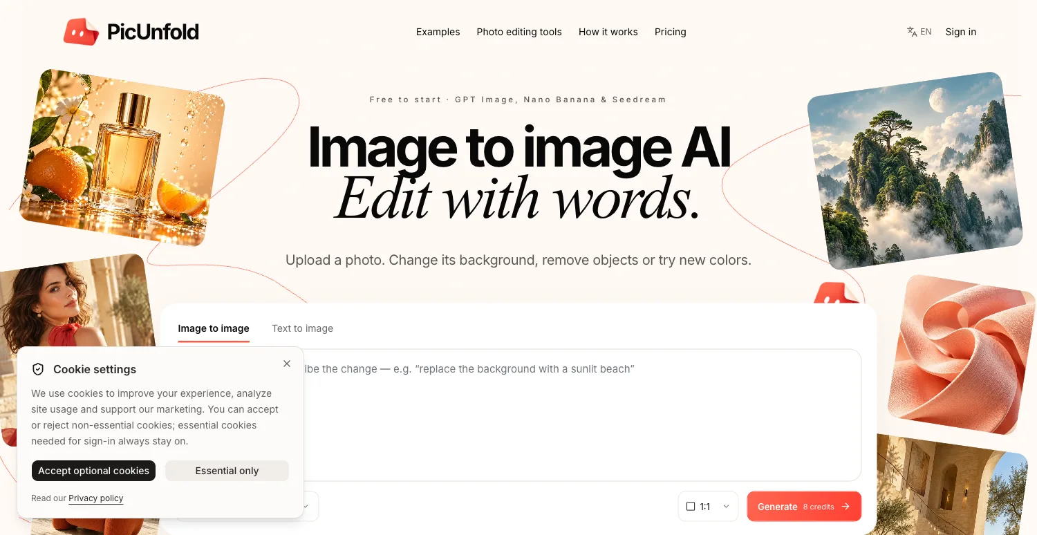 PicUnfold photo editor with text prompts