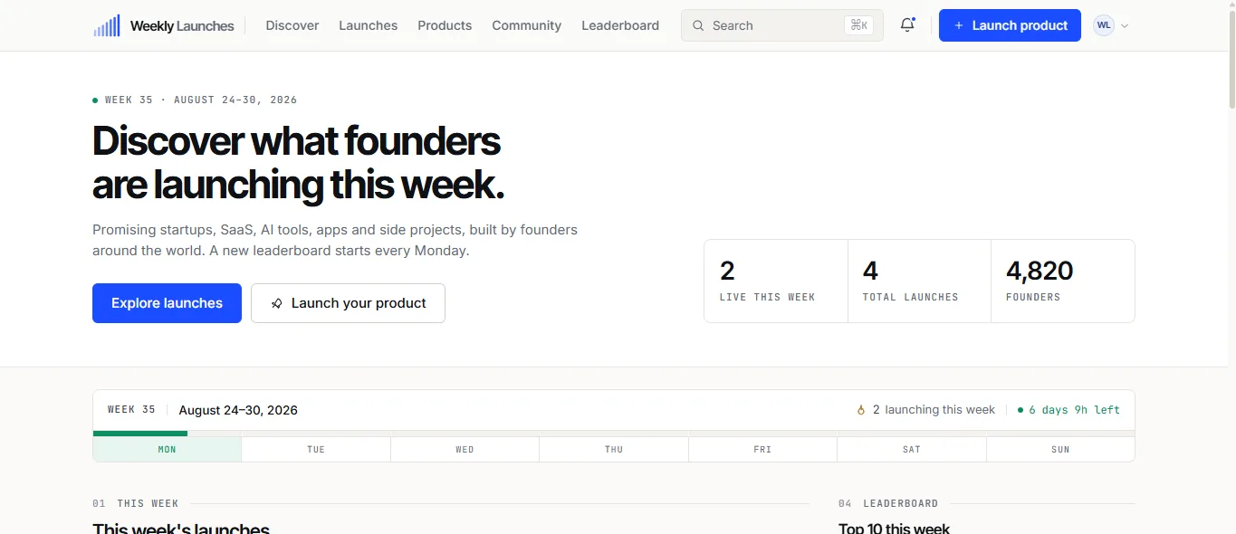 Weekly Launches preview