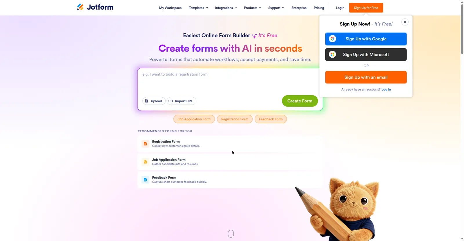 Jotform Sign homepage hero