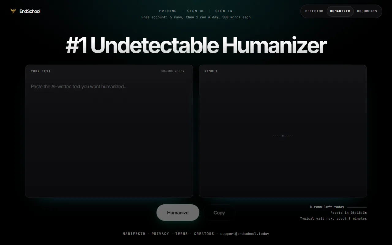 EndSchool AI humanizer home page