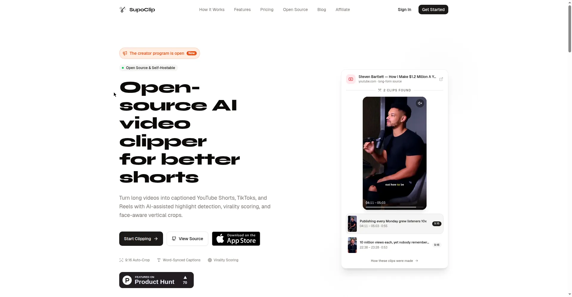 SupoClip homepage
