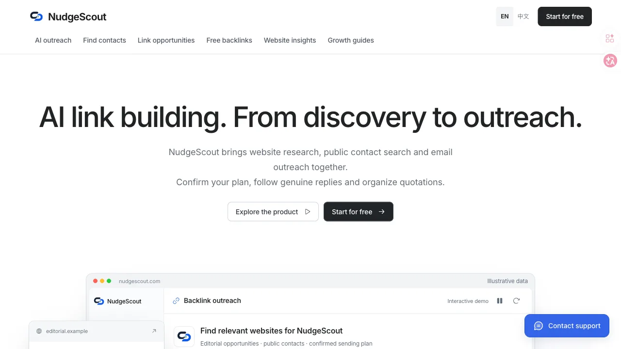 NudgeScout website research and outreach workspace