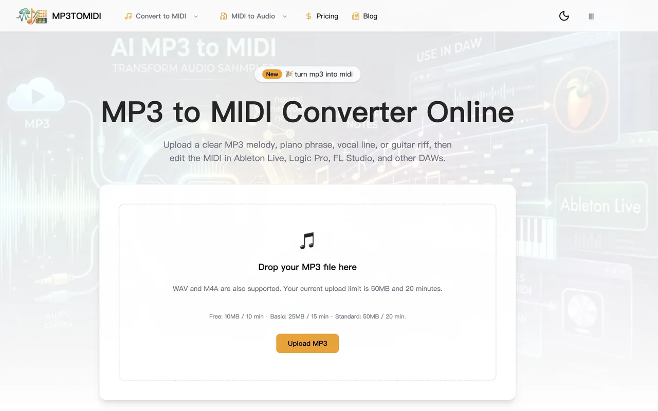 Mp3toMidi audio to MIDI converter