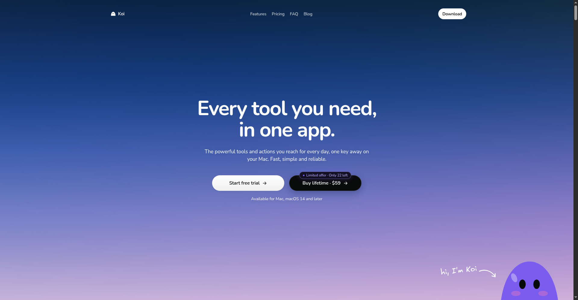 Koi homepage - Every tool you need, in one app