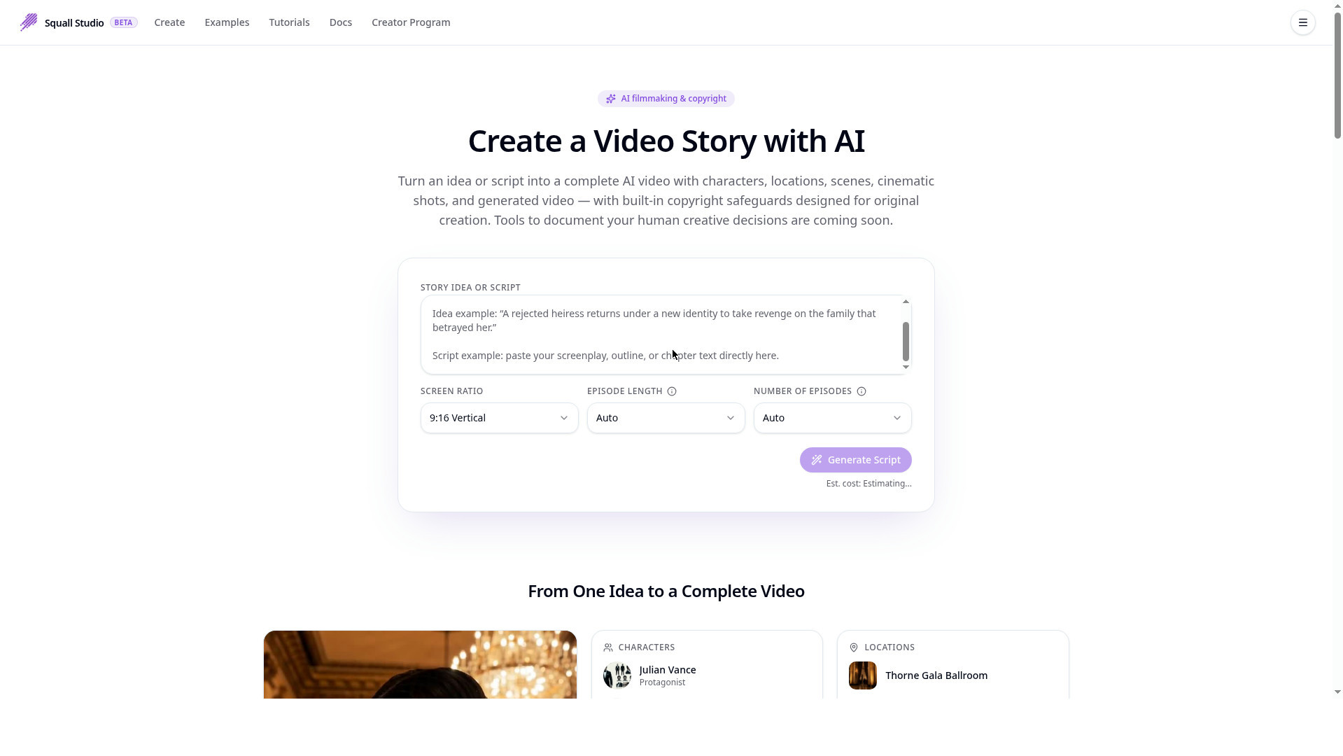Homepage: create a video story with AI