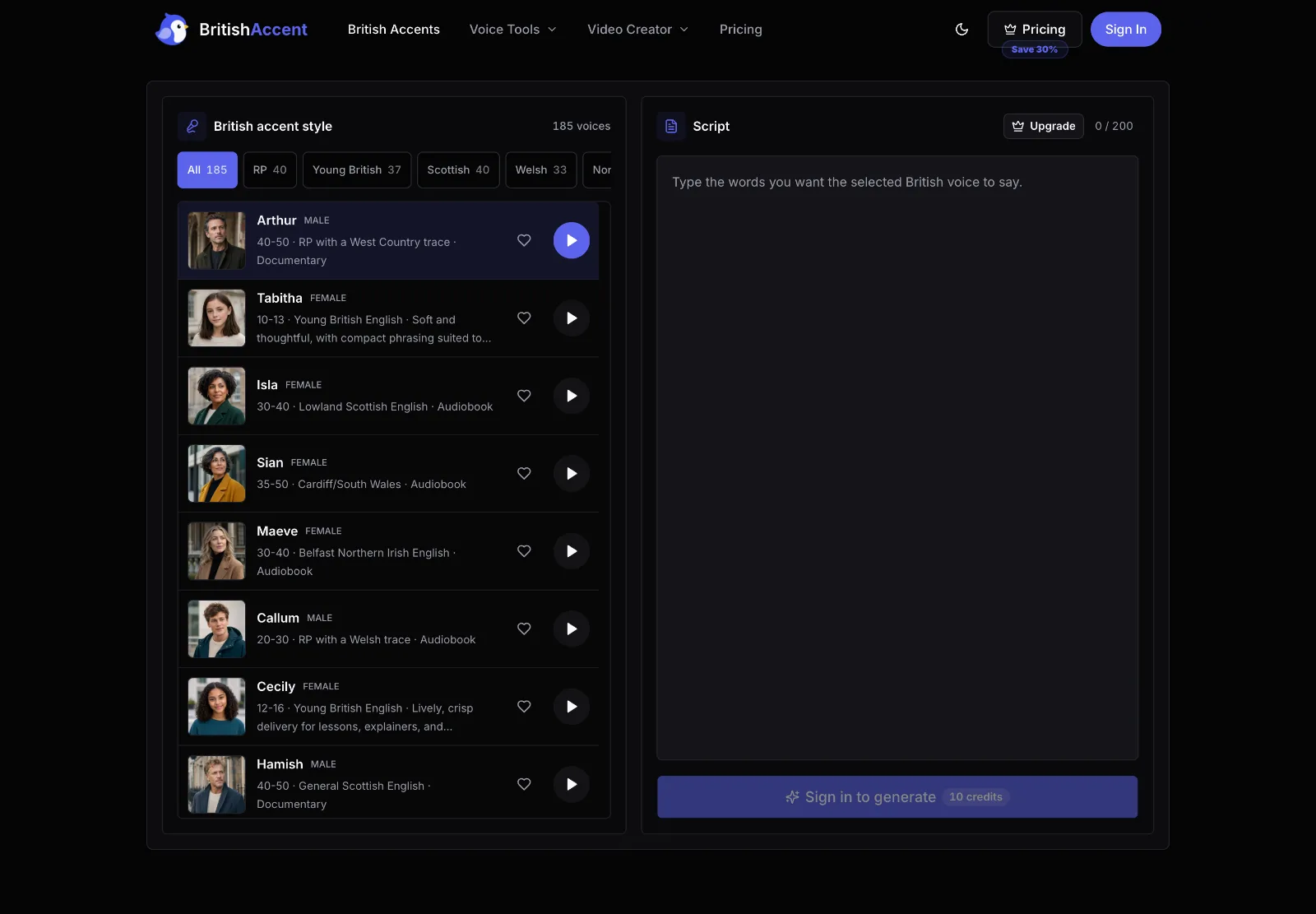 British Accent Generator preview