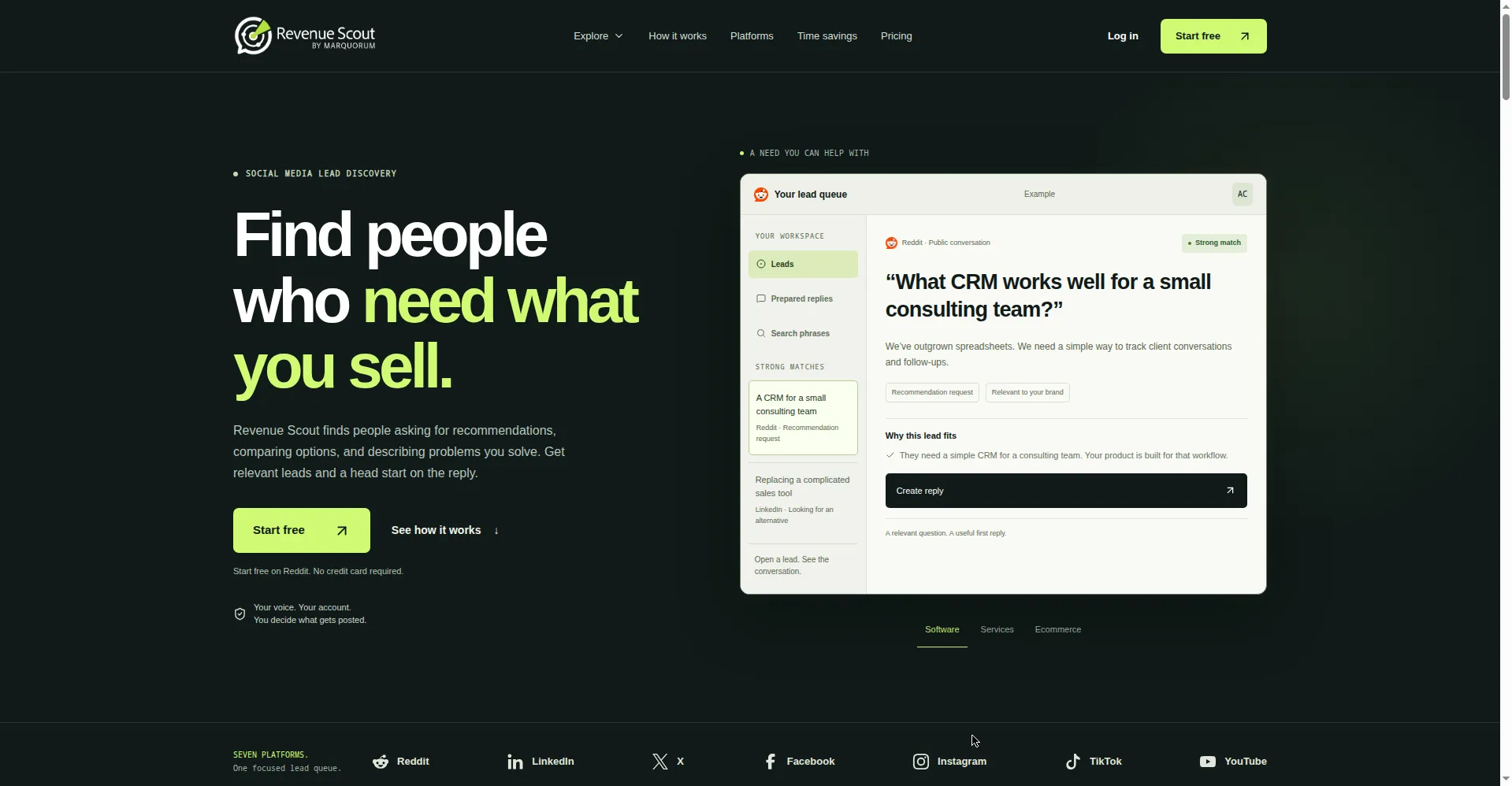Revenue Scout homepage — find people who need what you sell
