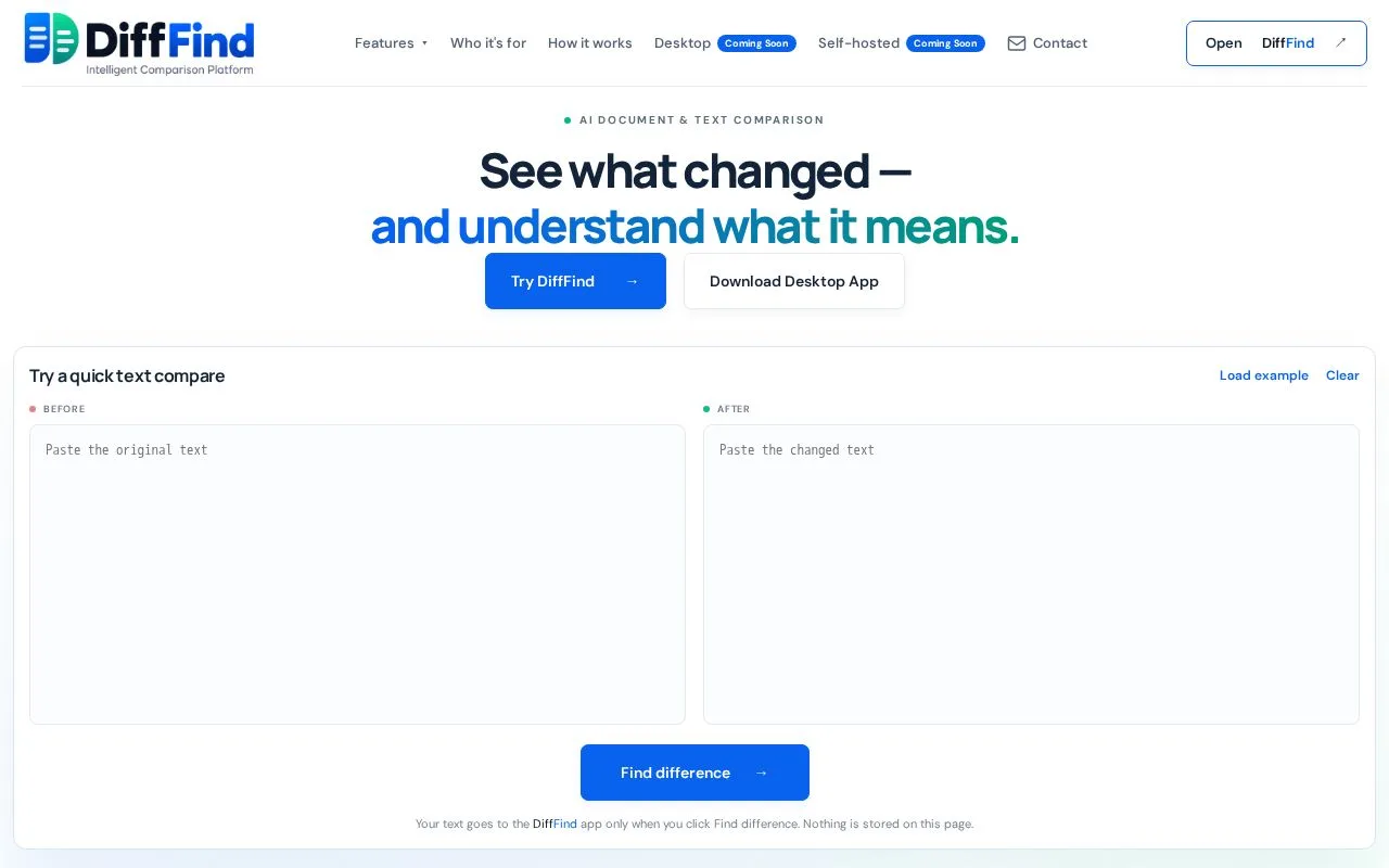 DiffFind side-by-side document comparison