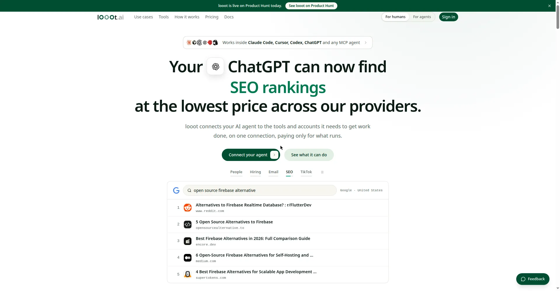 Homepage hero - one MCP key for all data tools