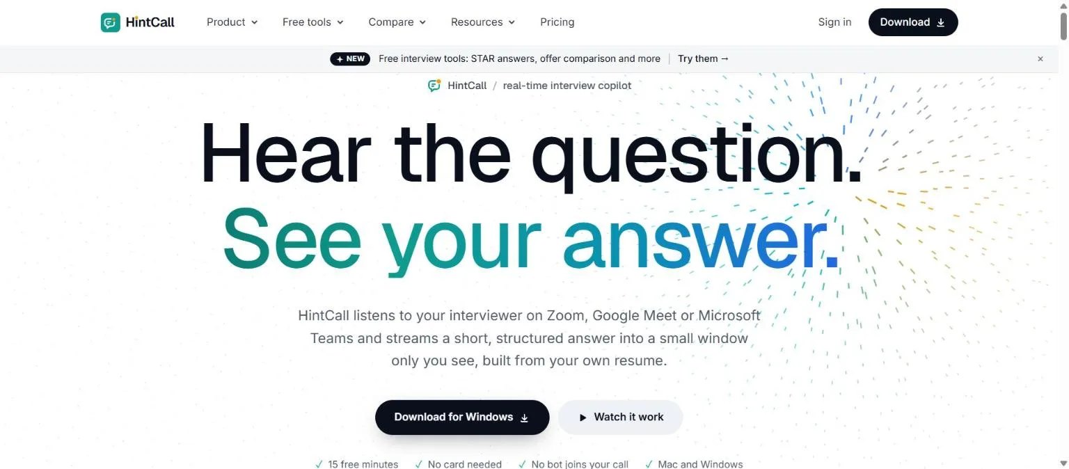 HintCall real-time AI interview copilot homepage