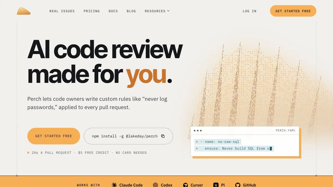 Perch homepage with semantic code linting and CLI installation