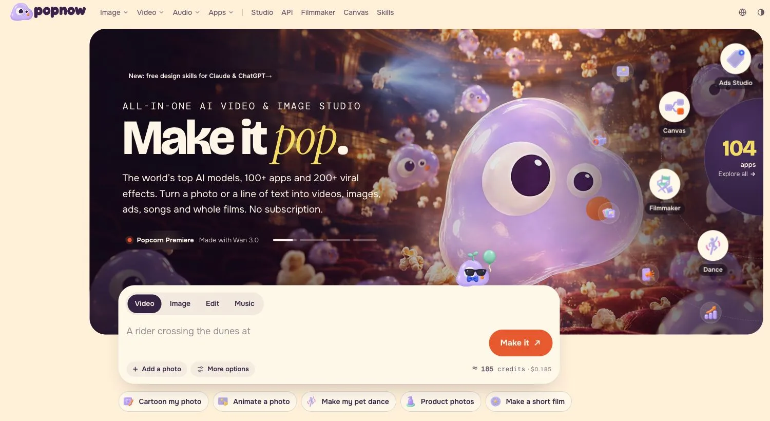 PopNow official website and creative workspace