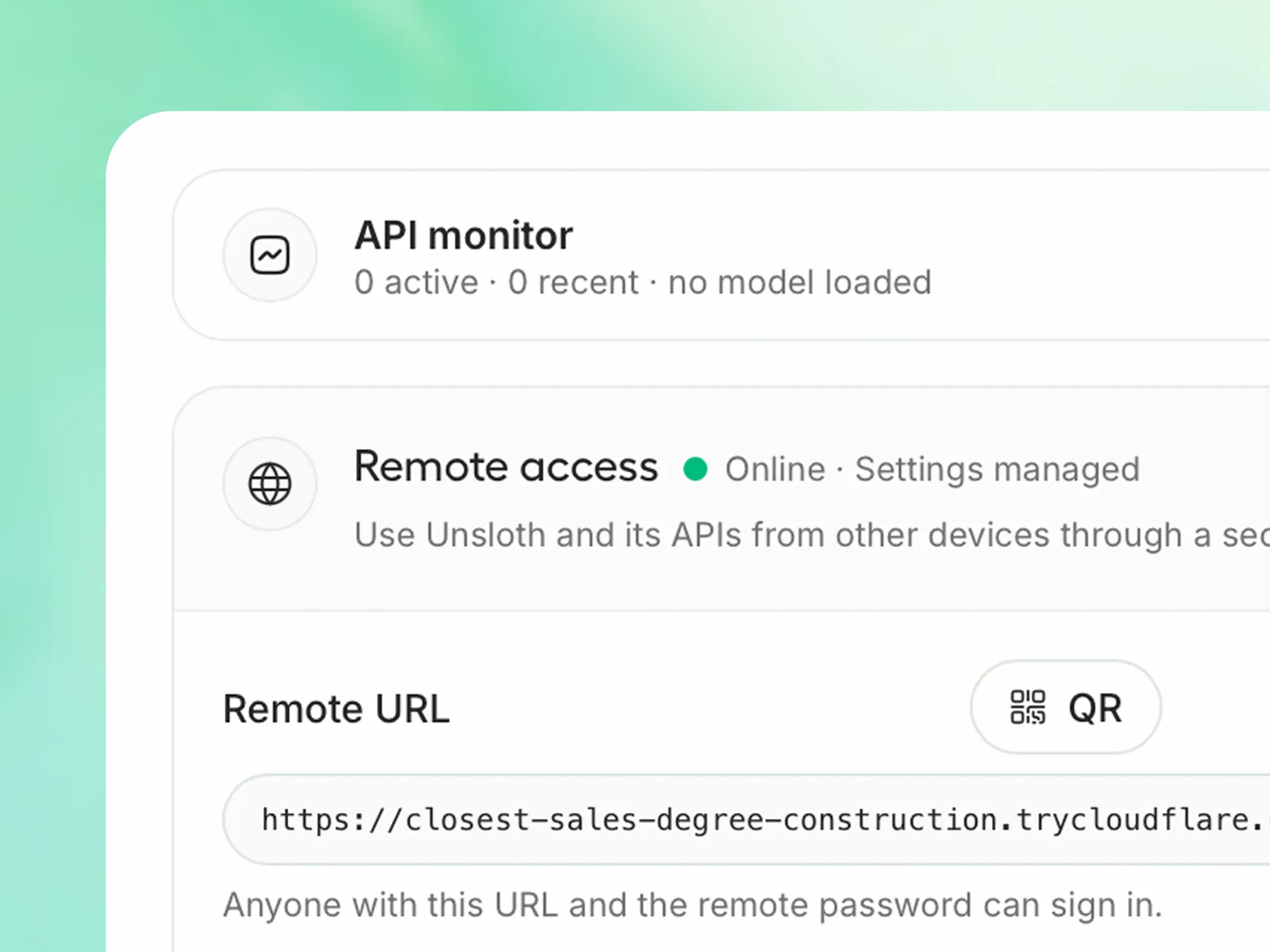 Unsloth Desktop — API monitor and secure remote access