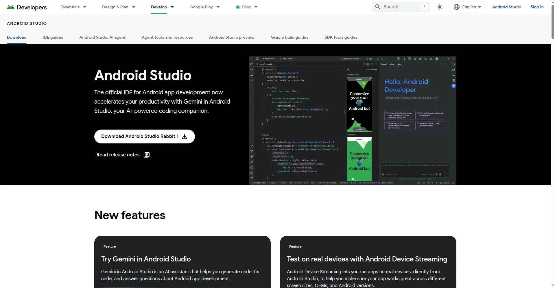 Android Studio homepage