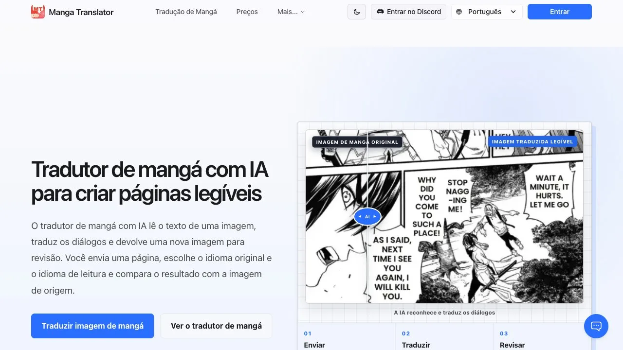 tradutor de mangá com IA — interface em português