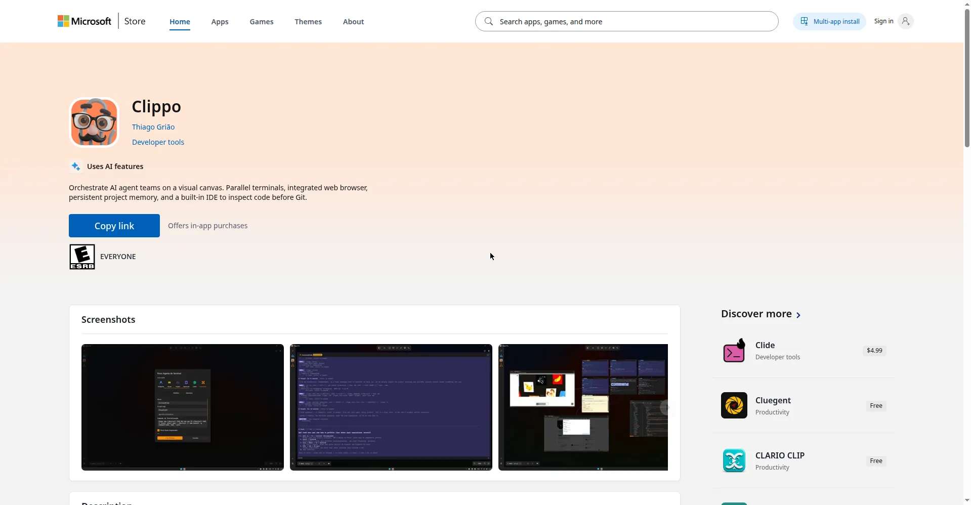 Clippo Microsoft Store listing