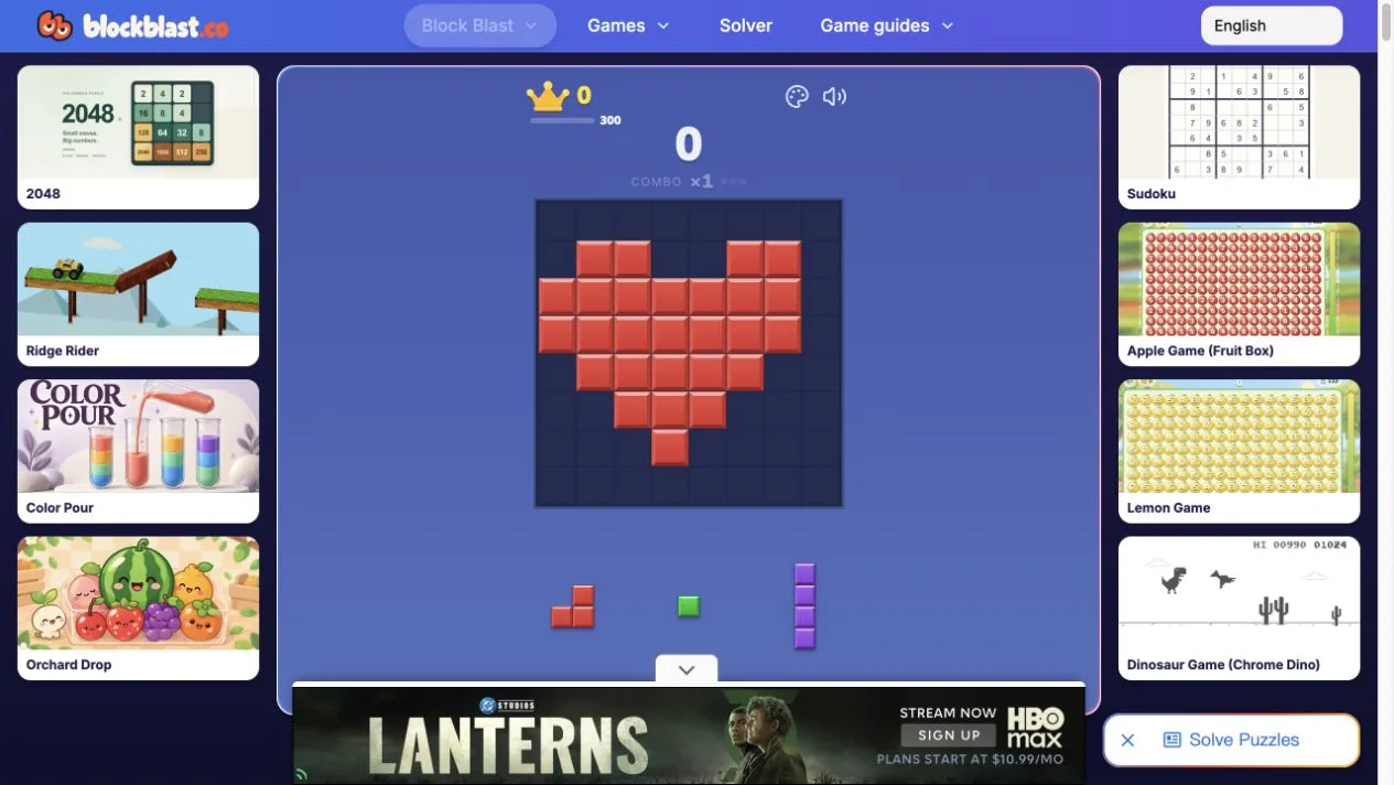 Block Blast independent browser game — 8×8 board and piece tray
