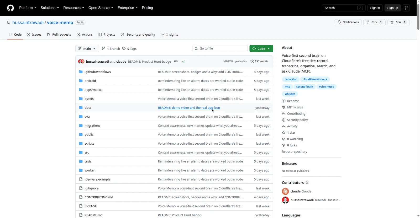 Voice Memo GitHub repository