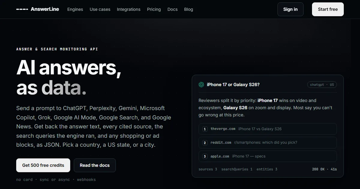 AnswerLine API returning verbatim AI answers as JSON with citations