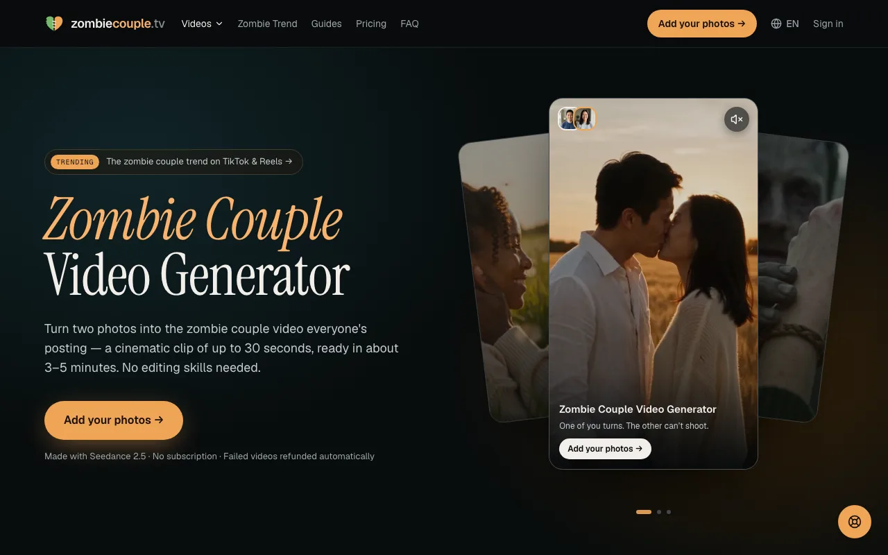 ZombieCouple homepage: two photos into a cinematic video