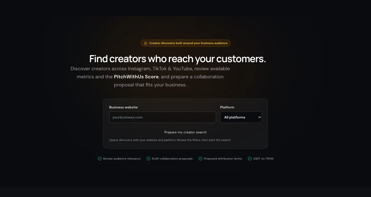 PitchWith creator discovery homepage