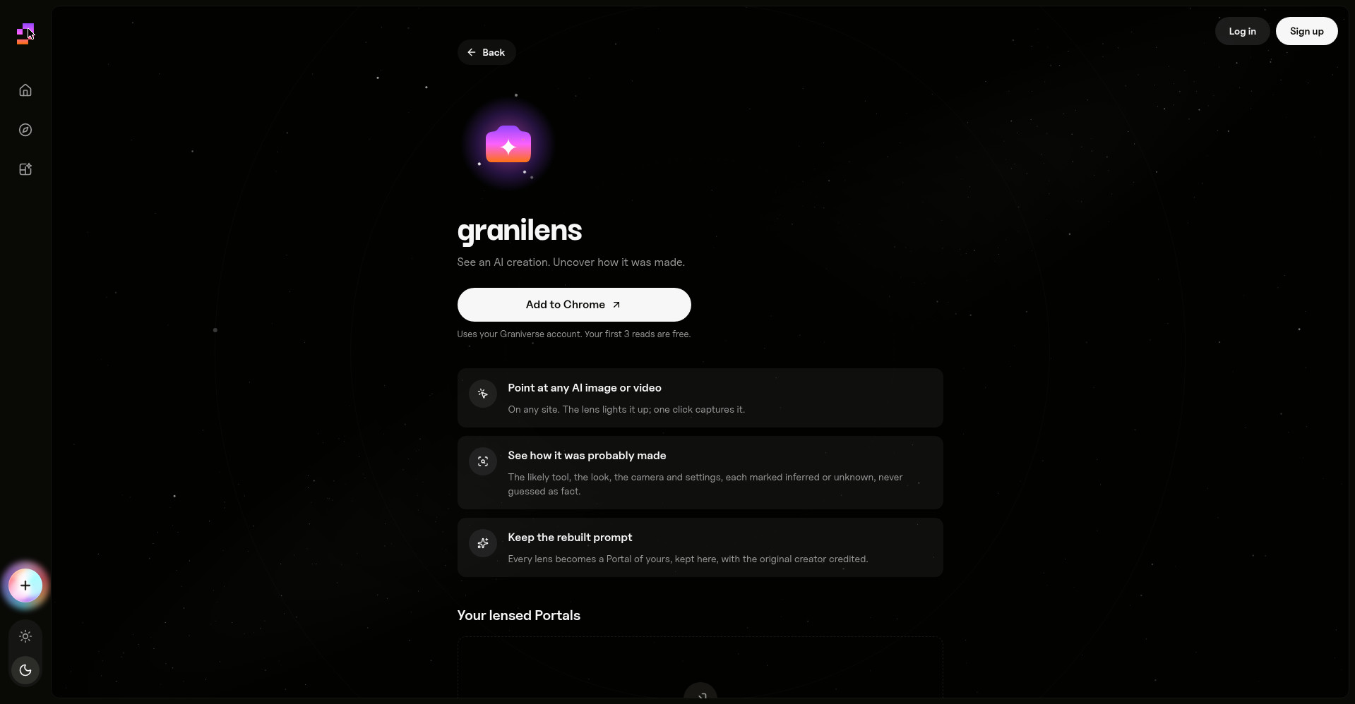 GraniLens homepage: point at any AI creation, uncover how it was made