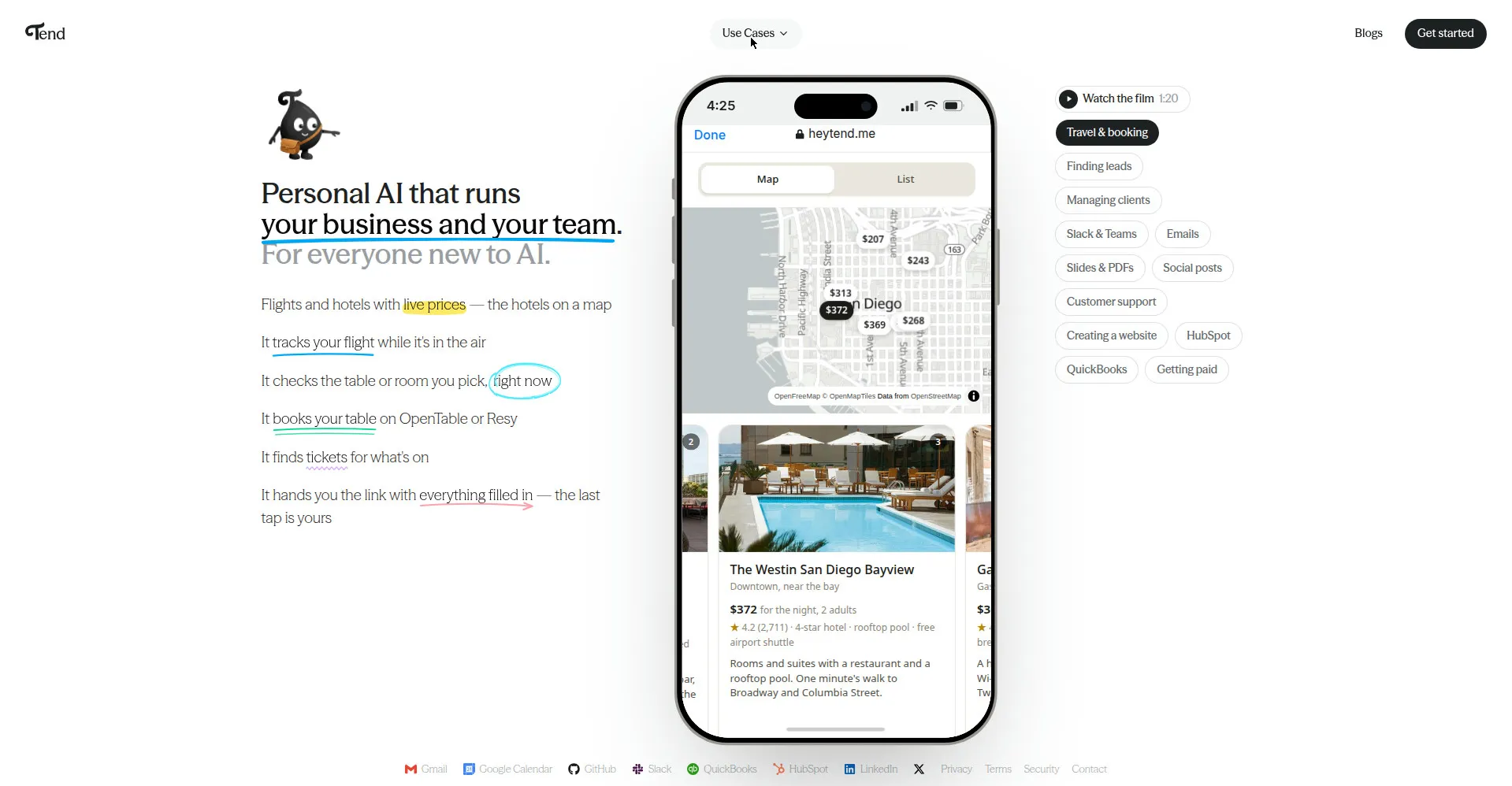 Tend homepage — personal AI by text message