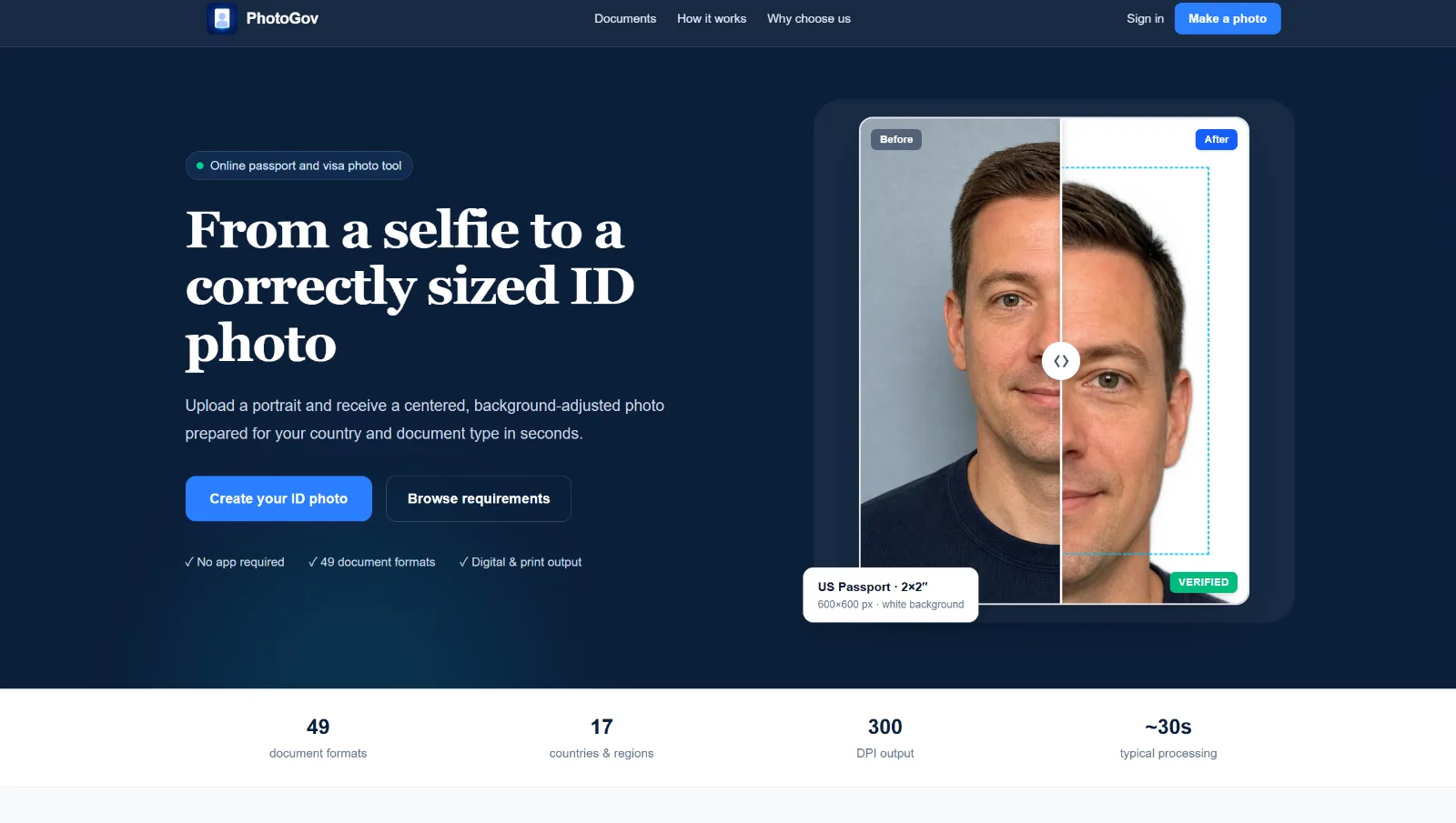 From a selfie to a correctly sized ID photo preview