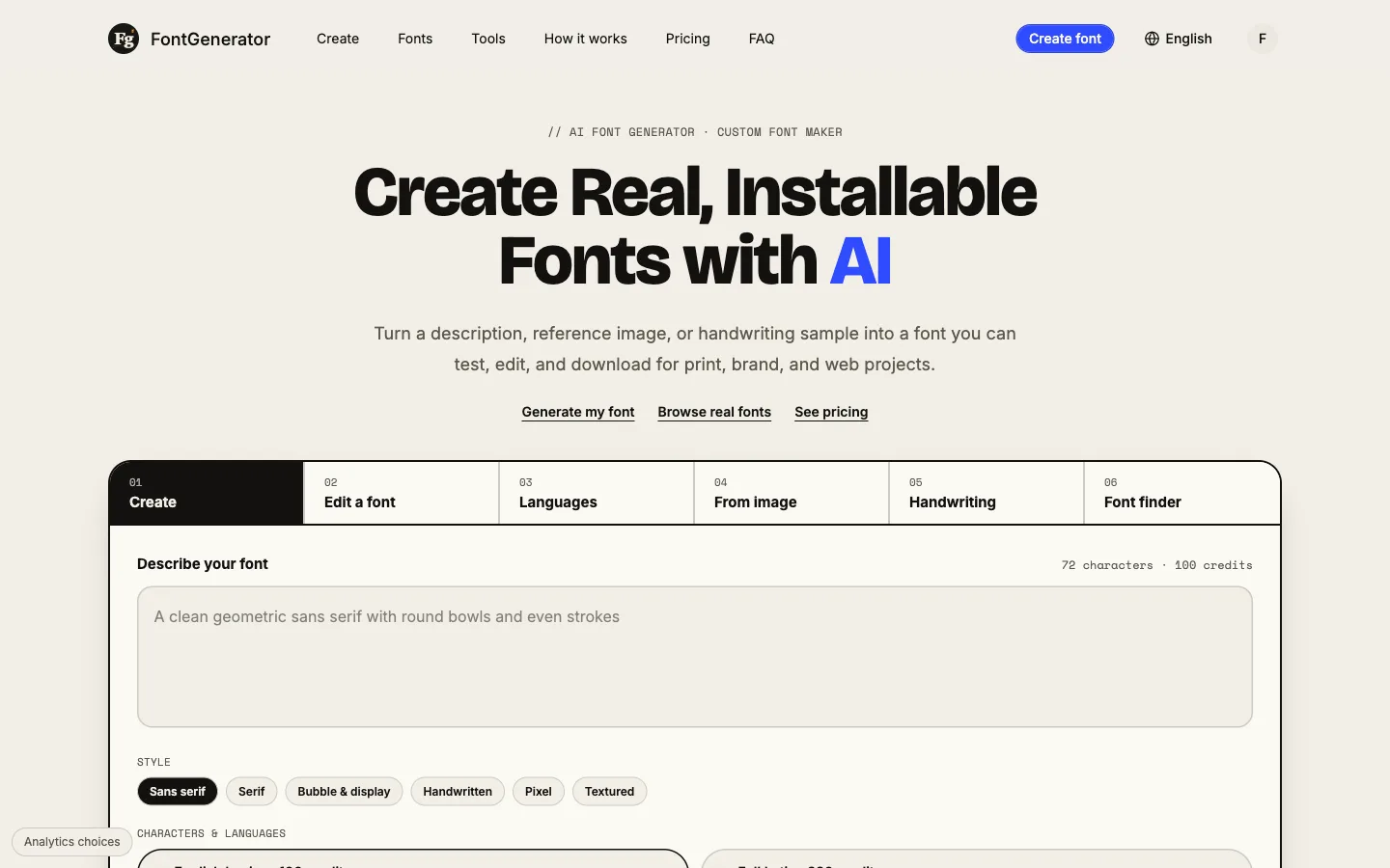 AI font generator preview
