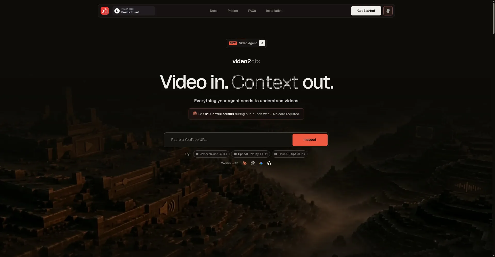 video2ctx homepage — Video in. Context out.