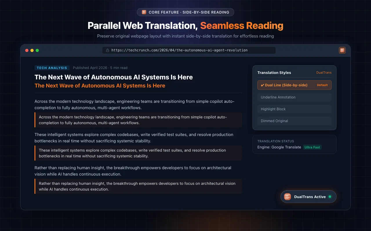 DualTrans Bilingual Web Translation & YouTube Subtitles