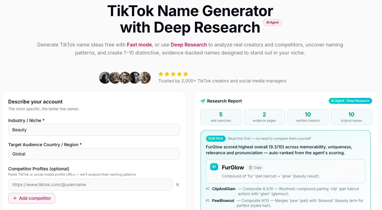 TikTok Name Generator Agent preview