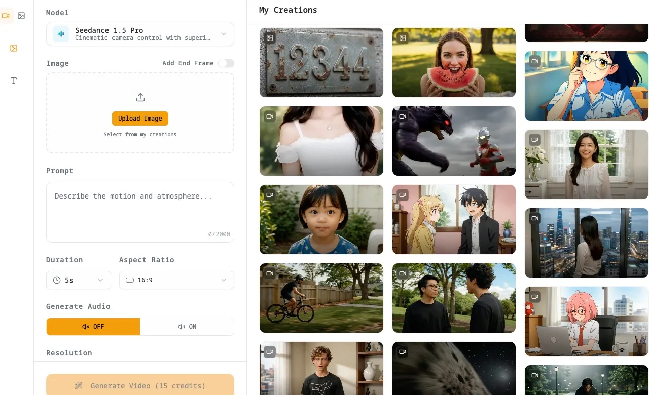 Image to Video AI browser workspace