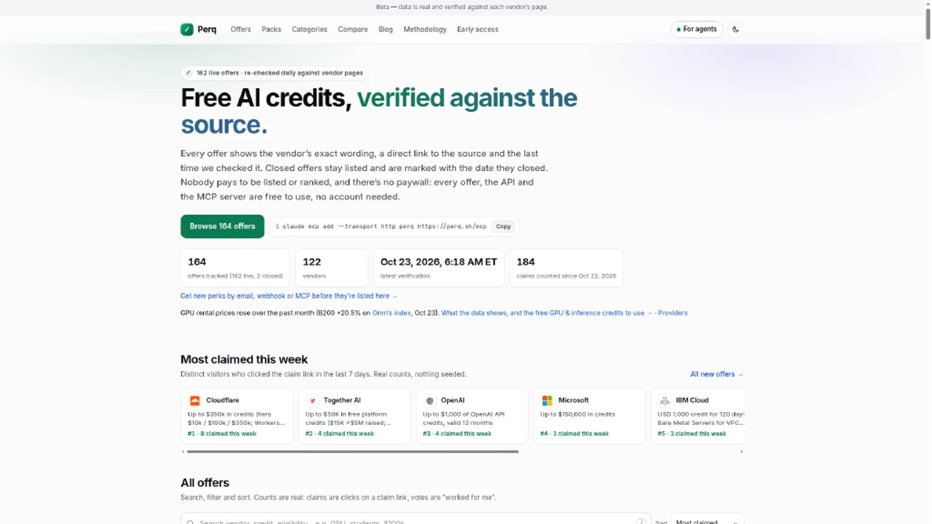 Perq free AI credits directory