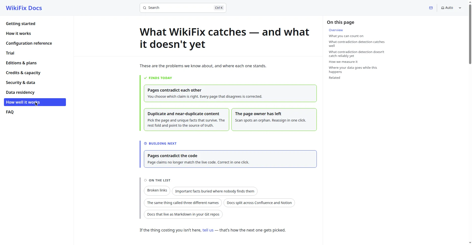 WikiFix docs — what it catches today and what's next