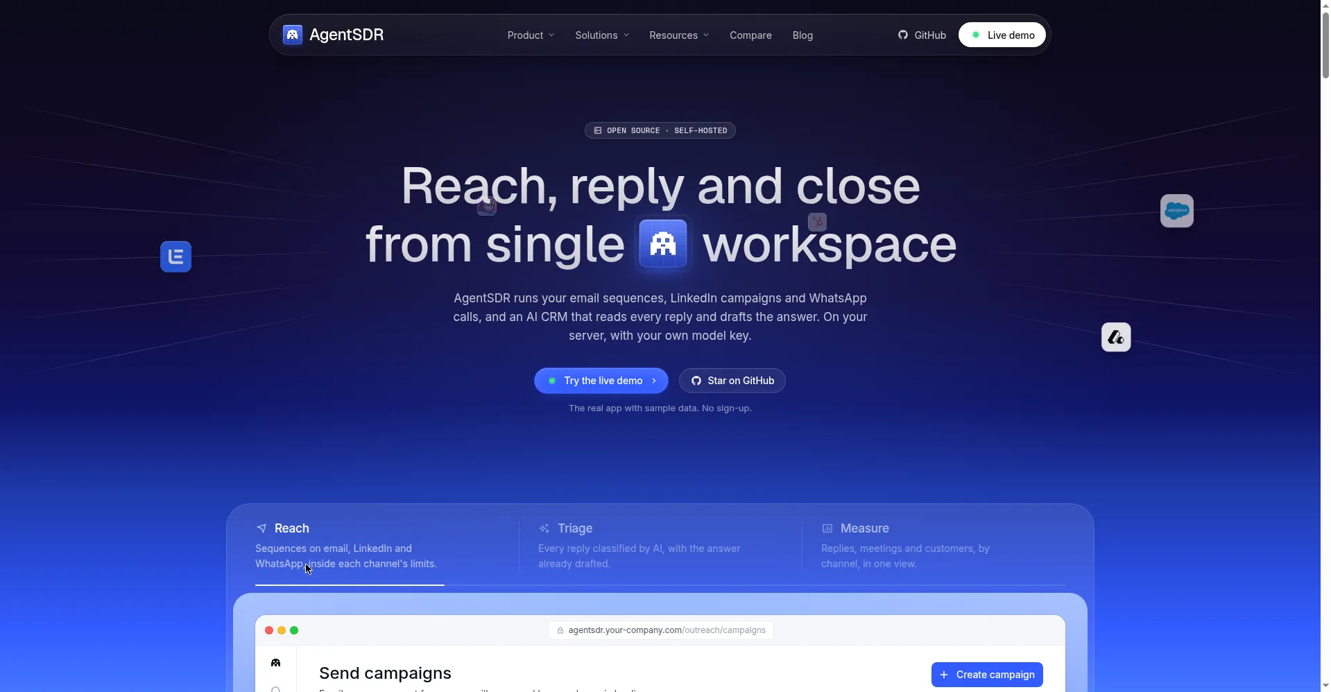 AgentSDR homepage