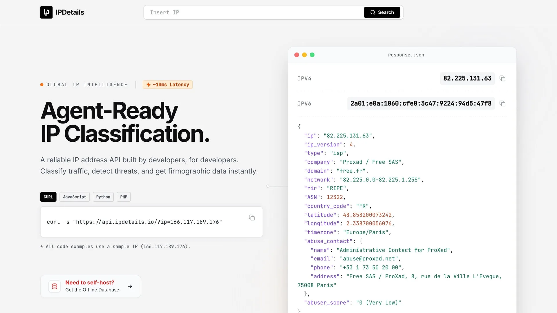 IPDetails API overview and threat intelligence dashboard