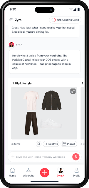 Zyra AI stylist in the Wdrbe app
