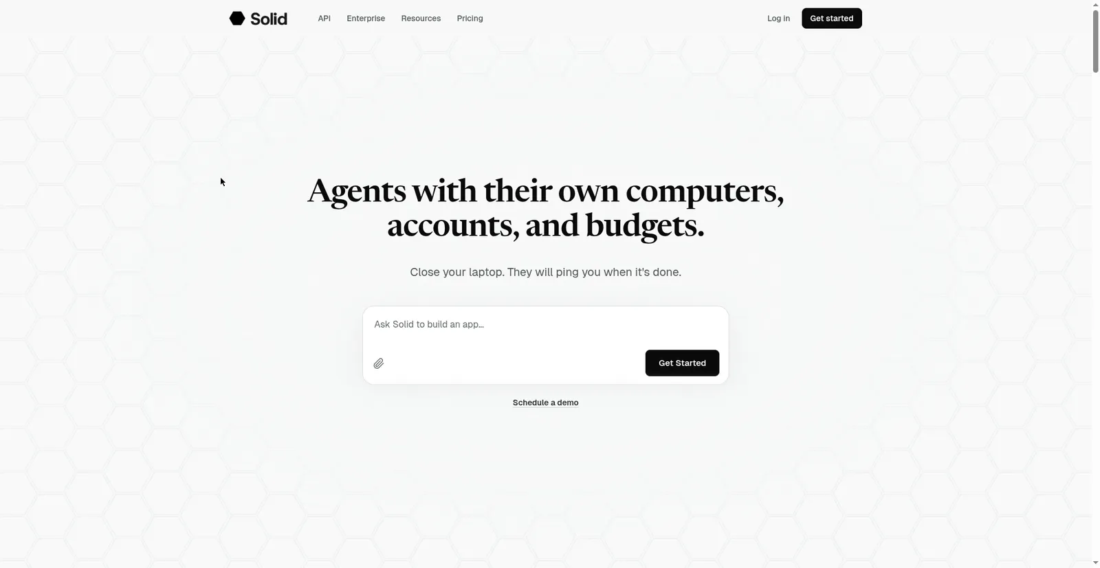 Solid homepage — delegate work to AI agents