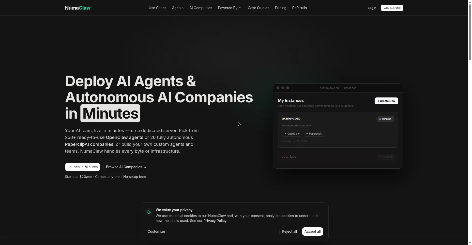 NumaClaw homepage