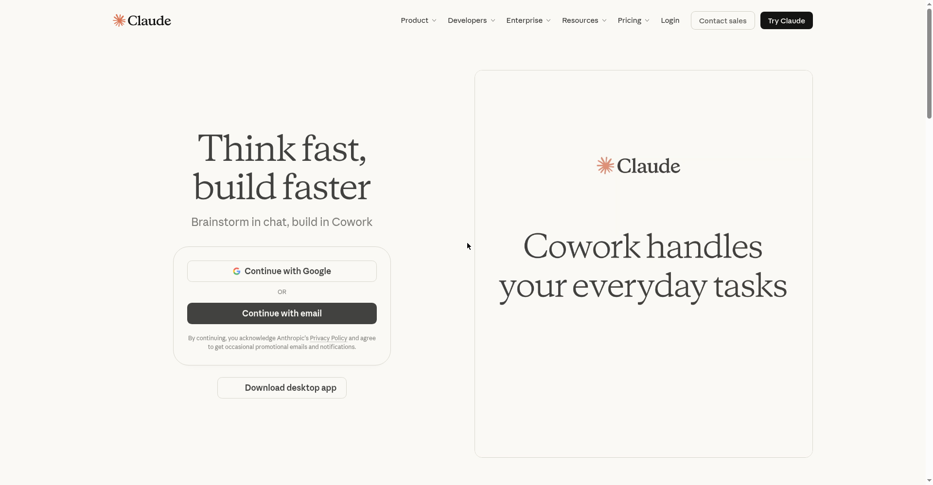 Claude homepage