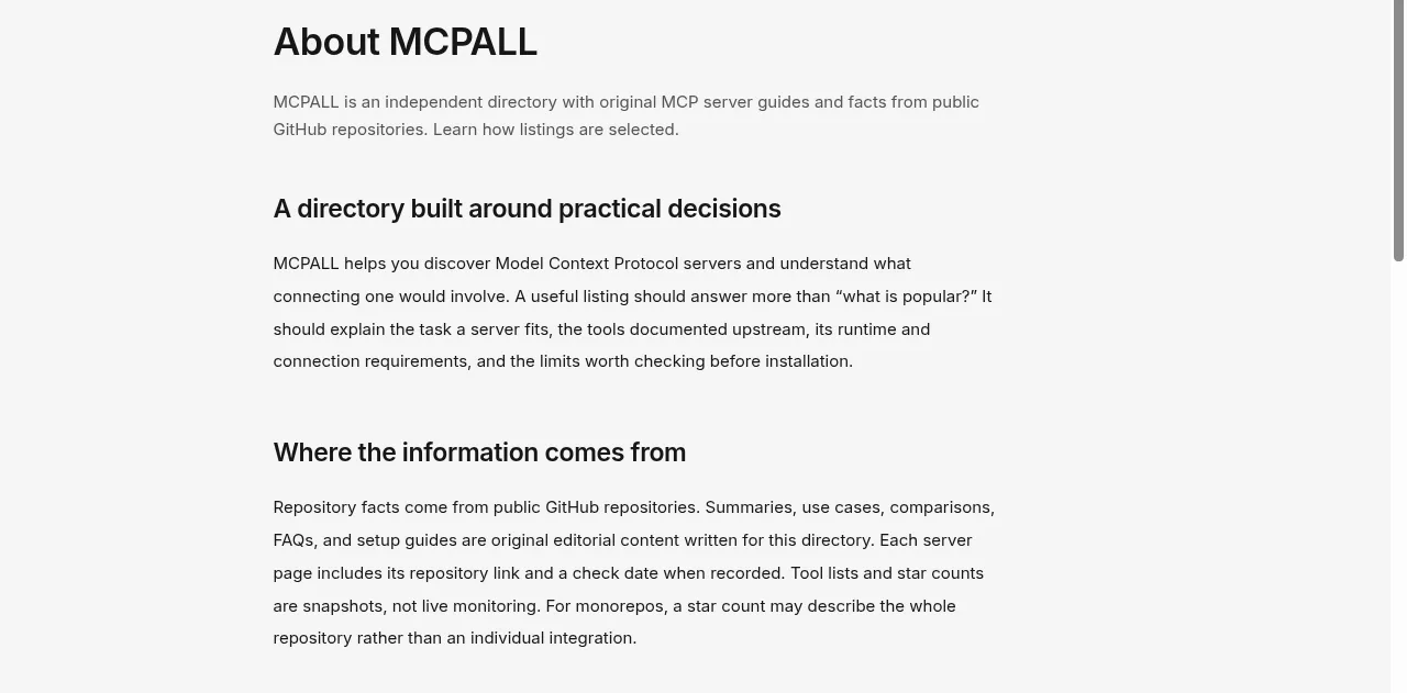 About MCPALL, an MCP server directory