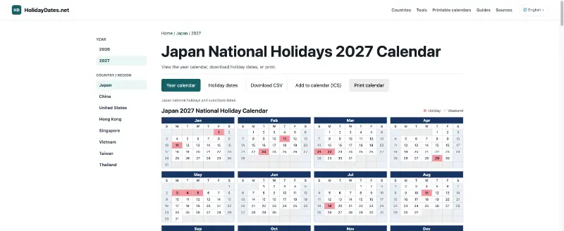 HolidayDates.net preview