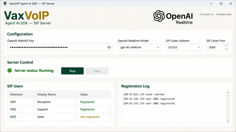 VaxVoIP SIP Voice Agent AI SDK preview