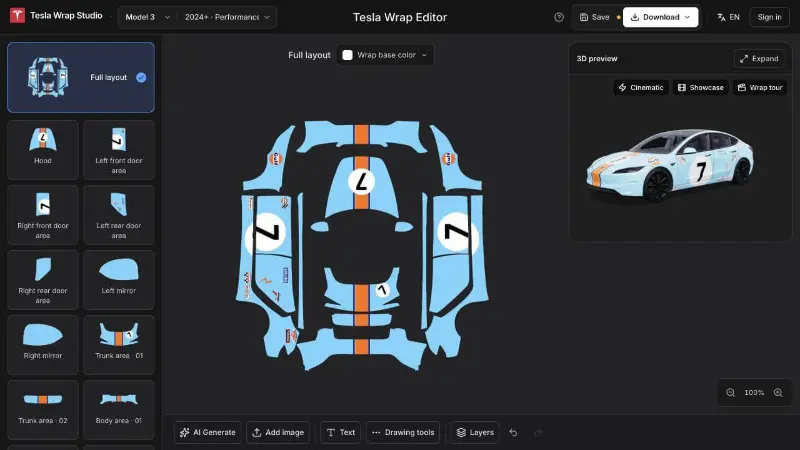 Tesla Wrap Studio preview
